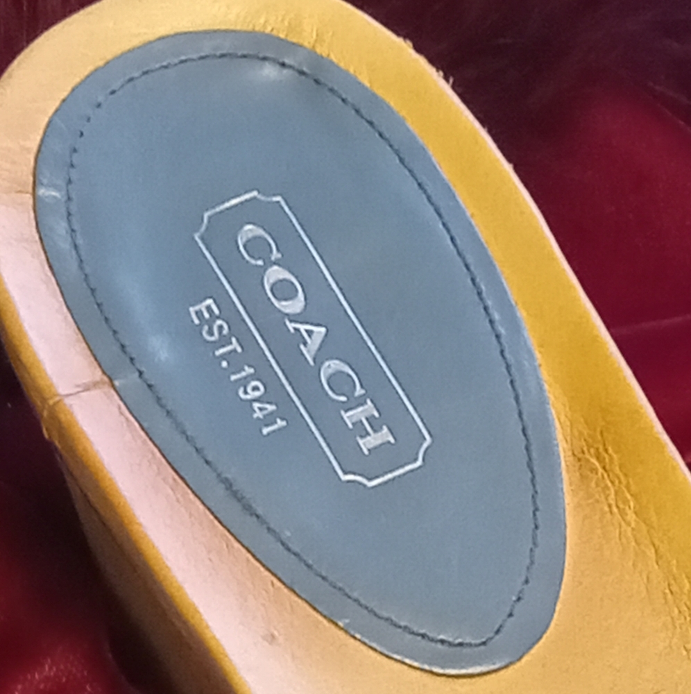 Coach slip on platform 3" heals. Linen color with blue petals size 9B